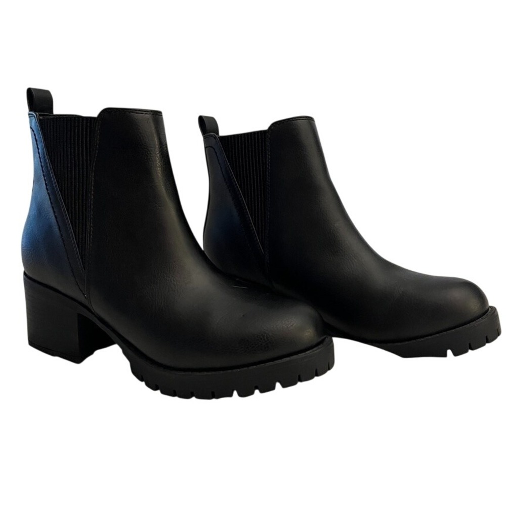MIA Women Black Lug Sole Block Heel Chelsea Ankle Boots Size 8